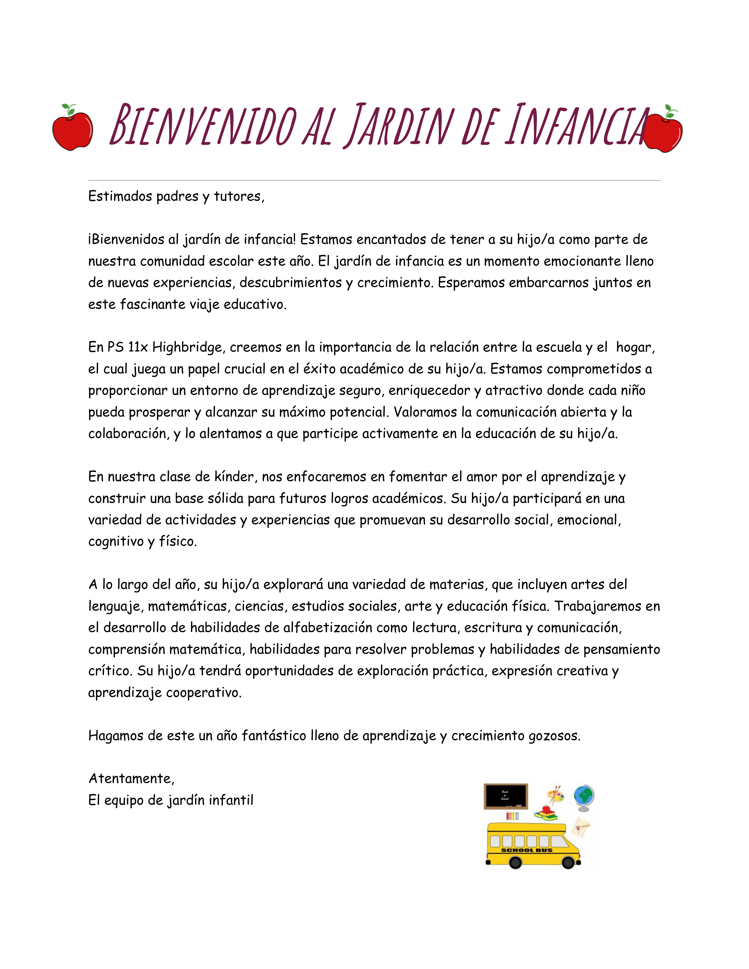 Welcome Letter (Spanish)